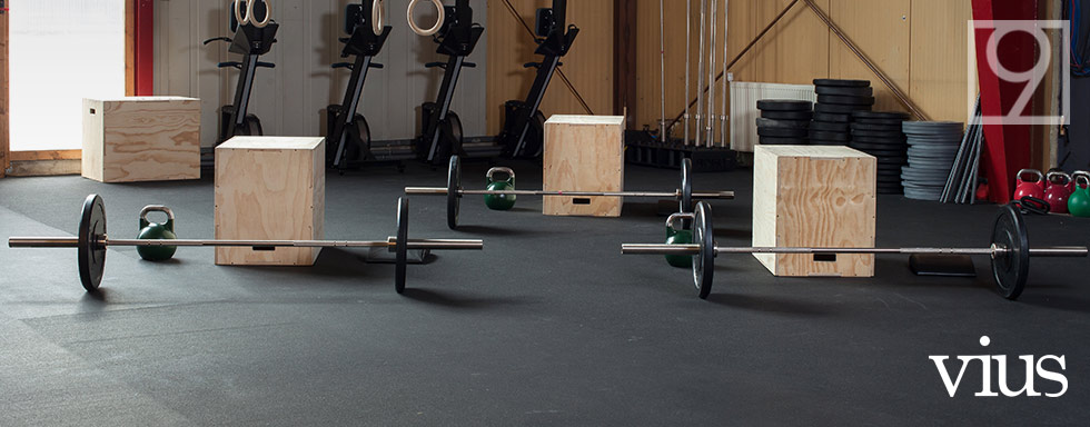 Workout room with black Vius rubber flooring