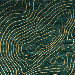 Green carpet sample showing a topographical style artwork in gold.