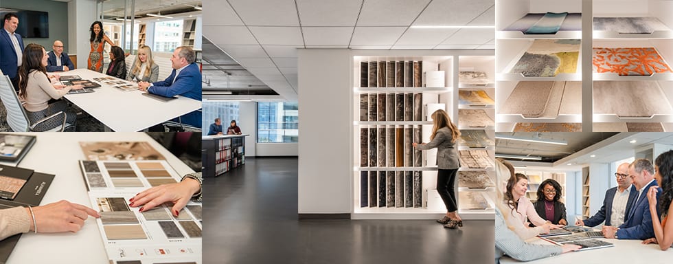 Collage of interior images of the Division 9 Associates office.